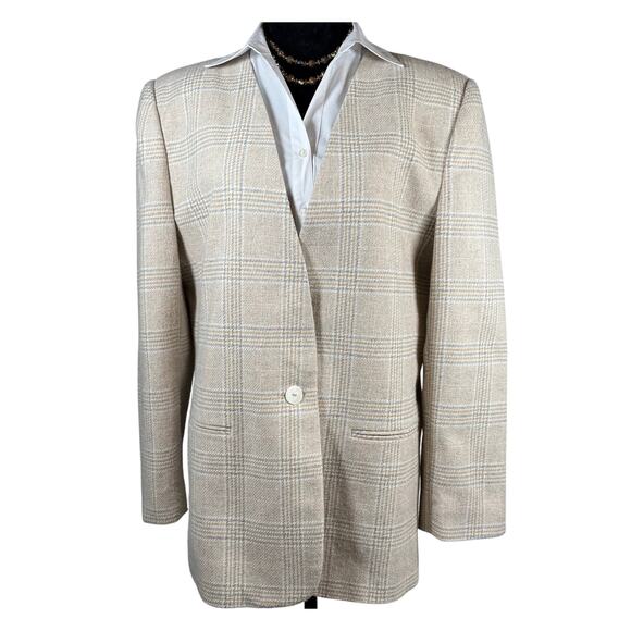 Vintage 90s Norton McNaughton Beige Houndstooth Blazer Women’s 12 Lined Jacket - Picture 2 of 8